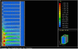 SMARTFIRE V2.0 generated 3D fire simulation of a fire in a highrise building.  Temp contours are depicted through a vertical section passing through the rear staircase. The building is the same as shown to the left.
